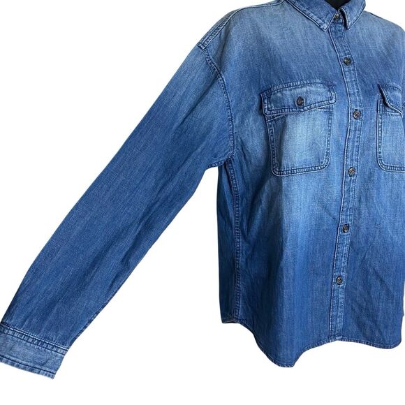 AG Adriano Goldschmied Denim Shirt Women S Blue Chambray Pockets Western Relaxed - Picture 8 of 12
